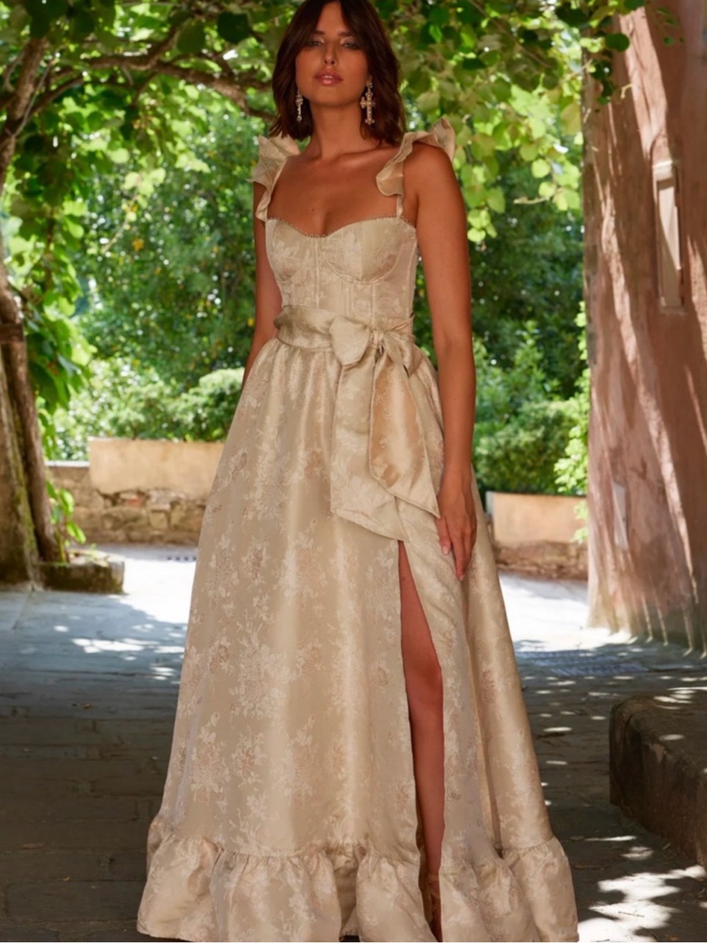 V. Chapman Veronica Dress in Taupe Windsor Brocade